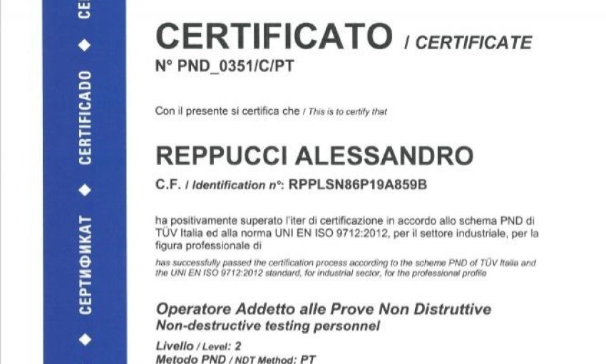 Qualifica operatore PT ISO9712 lvl.2 